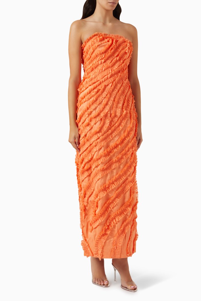 

Terrene Frill Maxi Dress in Linen, Orange
