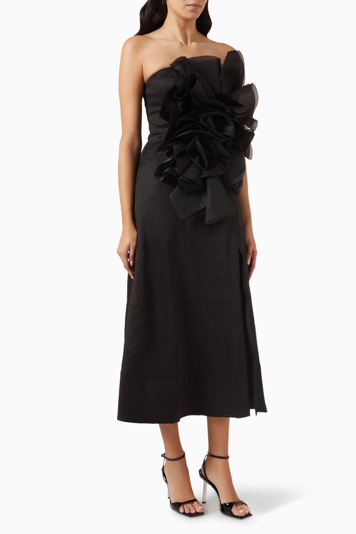 Energy Midi Dress in Linen, Black