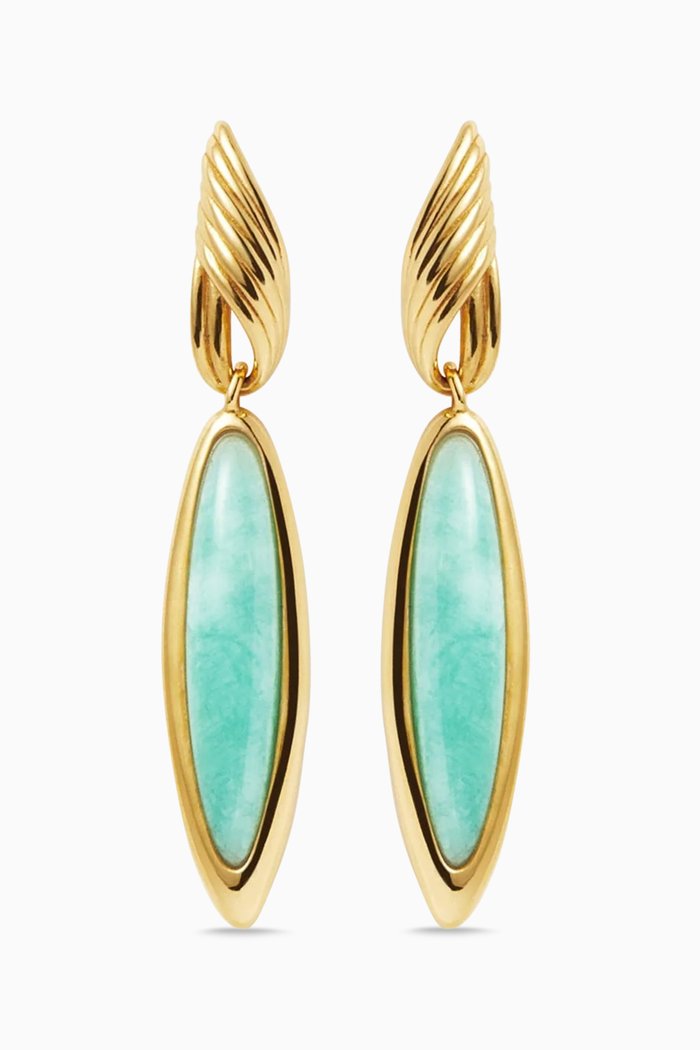 

Wavy Ridge Amazonite Double Drop Earrings in 18kt Recycled Gold-plated Brass, Blue
