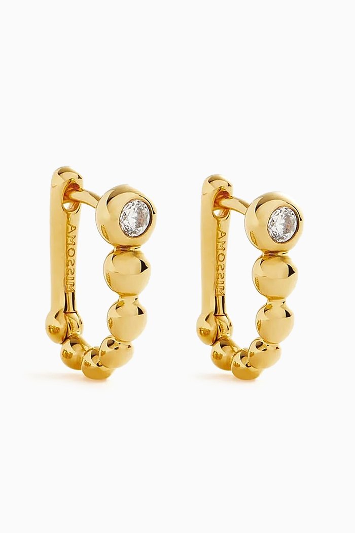 

Articulated Stone Beaded Ovate Huggies Earrings in 18kt Recycled Gold-plated Vermeil