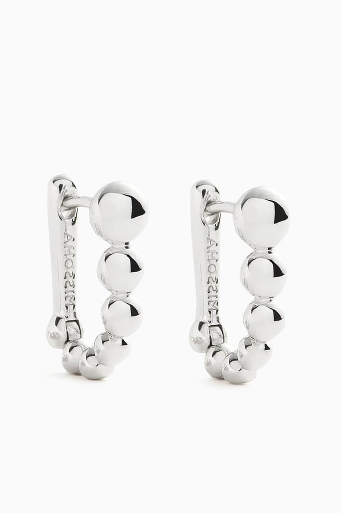 

Articulated Beaded Ovate Huggies Earrings in Rhodium-Plated Recycled Sterling Silver