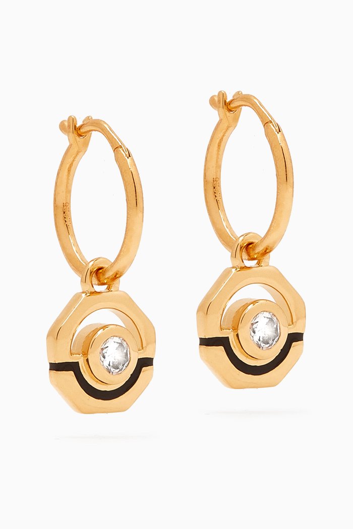 

Enamel & Stone Hex Charm Small Hoop Earrings in 18kt Recycled Gold-plated Vermeil, Black