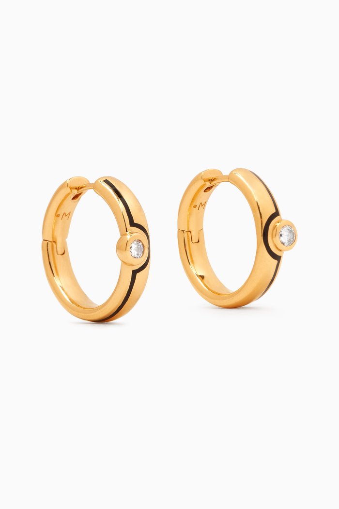 

Enamel & Stone Byline Medium Hoop Earrings in 18kt Recycled Gold-plated Vermeil, Black