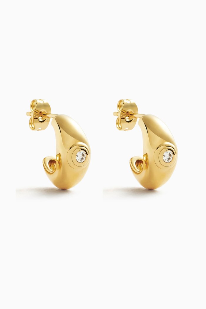 

Enamel & Stone Dome Mini Hoop Earrings in 18kt Recycled Gold-plated Brass