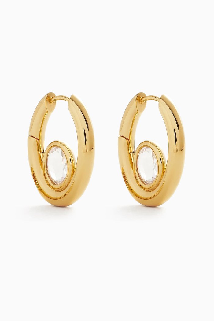 

Oval Stone Medium Hoop Earrings in 18kt Recycled Gold-plated Vermeil