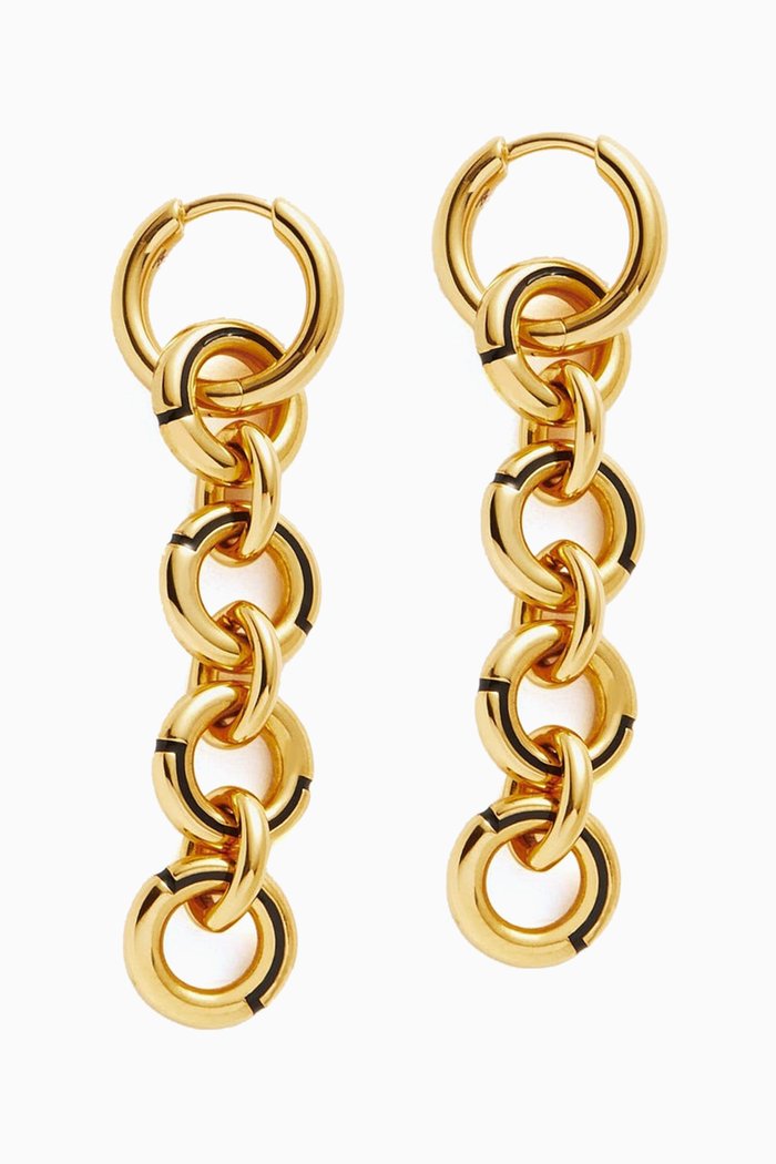 

Enamel Byline Link Drop Hoop Earrings in 18kt Recycled Gold-plated Vermeil