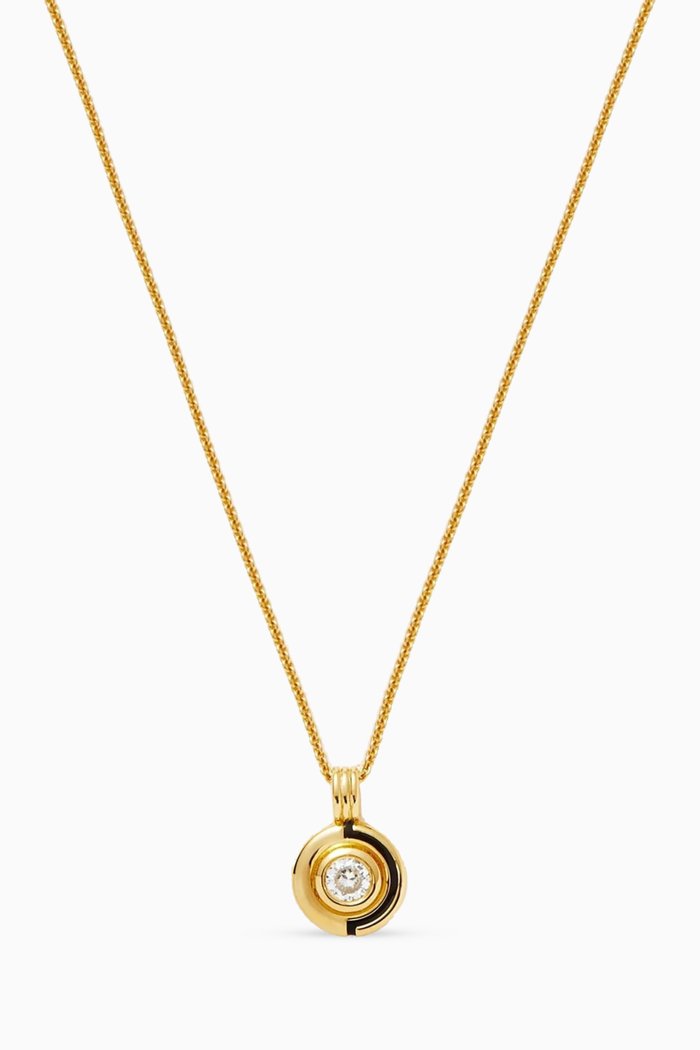 Enamel & Stone Byline Round Pendant Necklace in 18kt Gold-plated Vermeil, Black