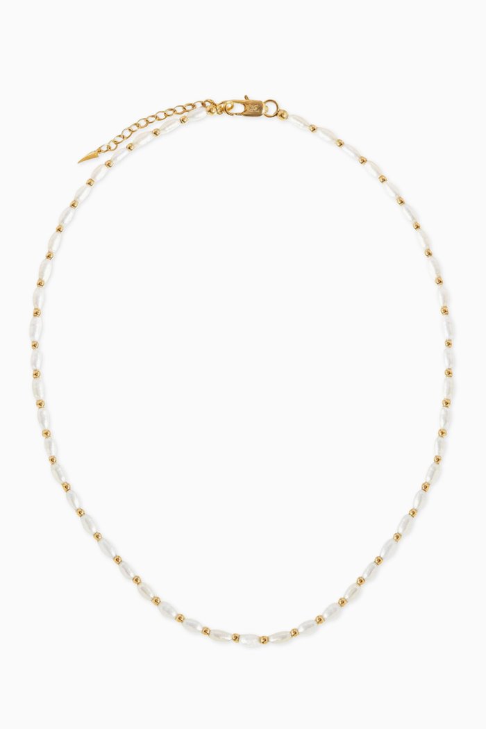 

Seed Pearl Beaded Choker in 18kt Gold-plated Brass, White