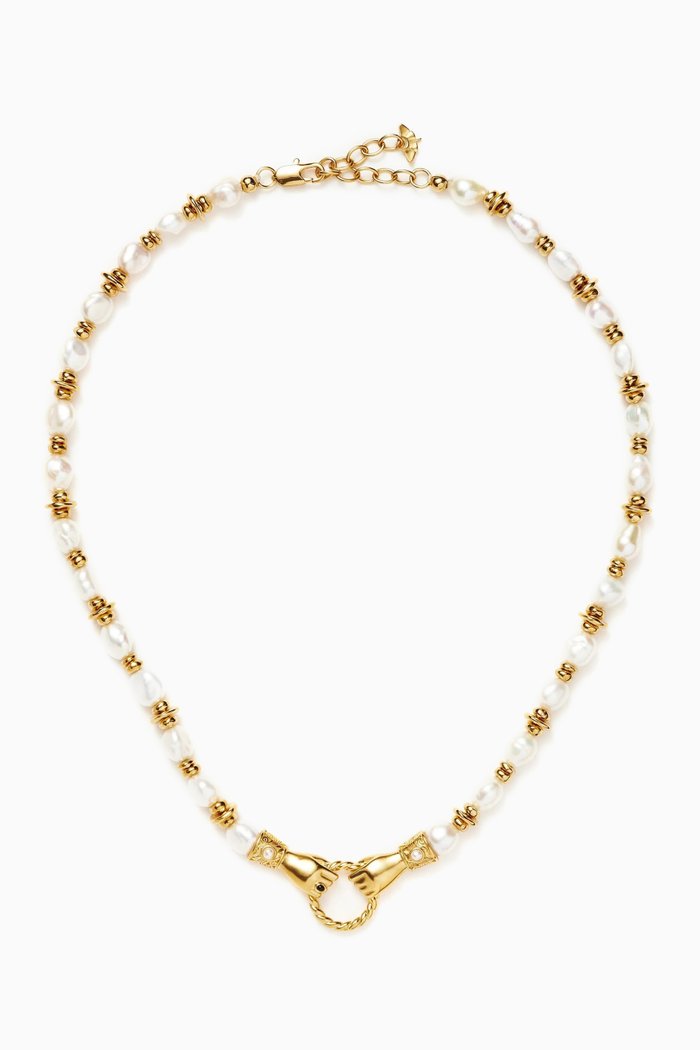 

x Harris Reed In Good Hands Chunky Beaded Gemstone Necklace in 18kt Recycled Gold-plated Brass, White