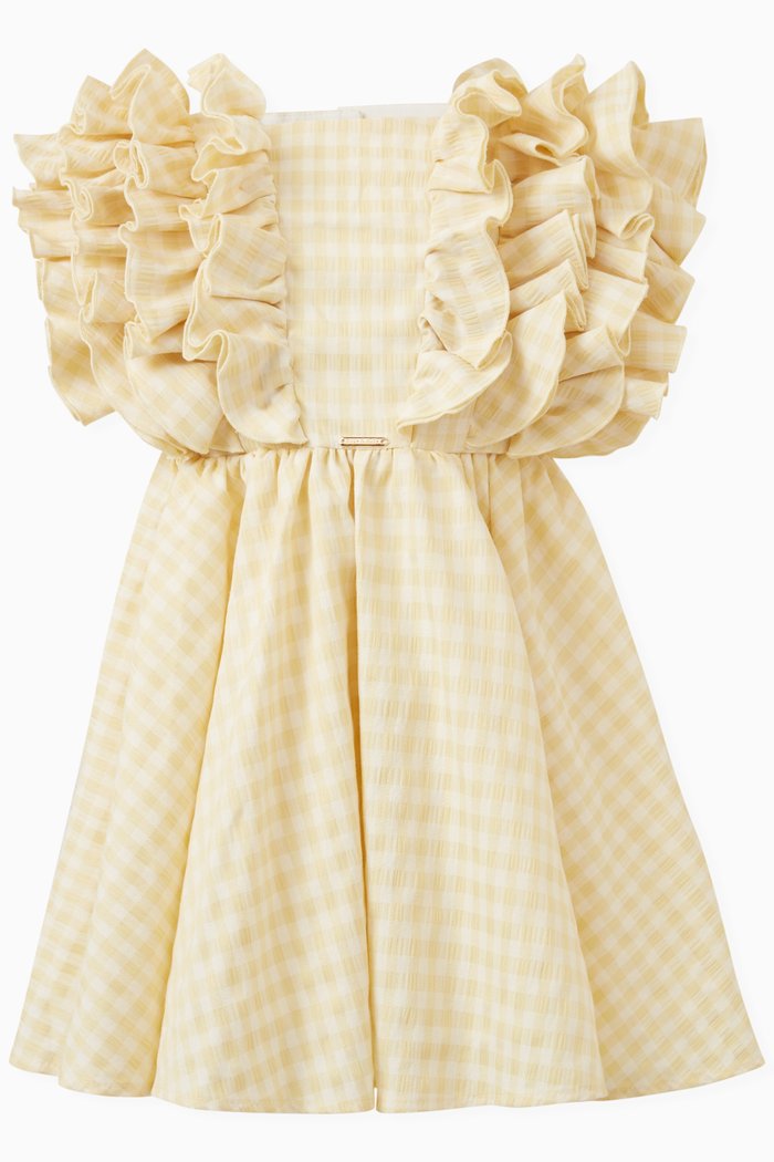

Ruffled Check Dress, Neutral