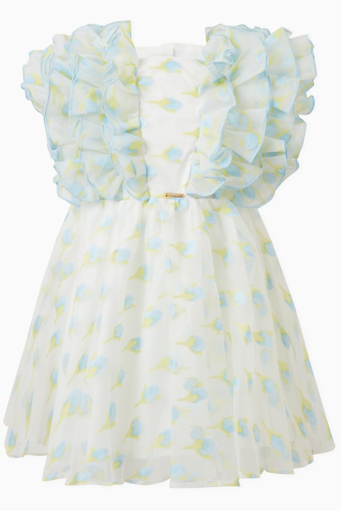 

Ruffled Floral Dress, White