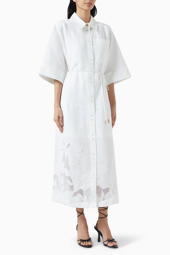 

Agua Embroidered Shirt Dress in Rayon, White