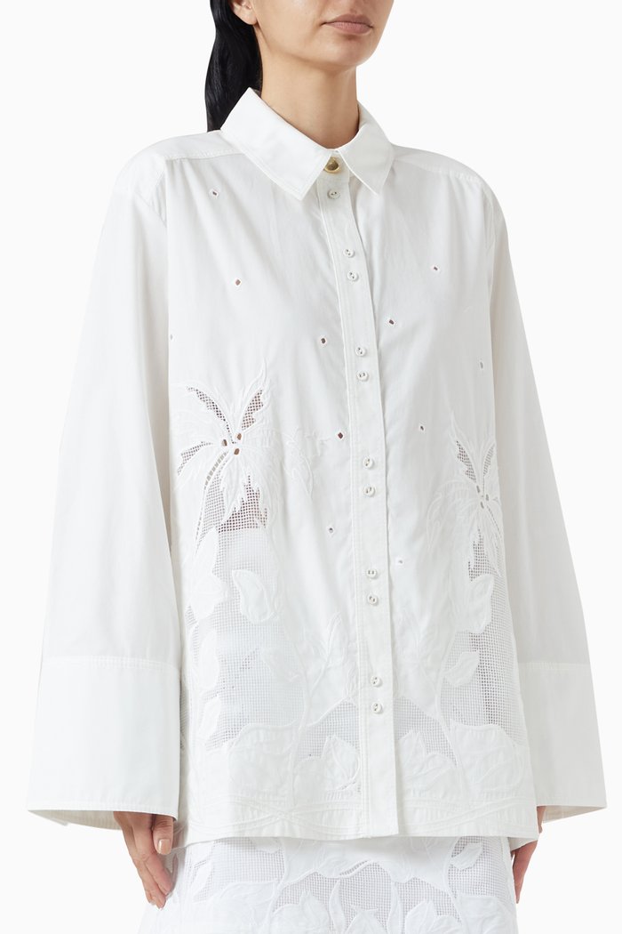 

Agua Embroidered Shirt in Linen, White