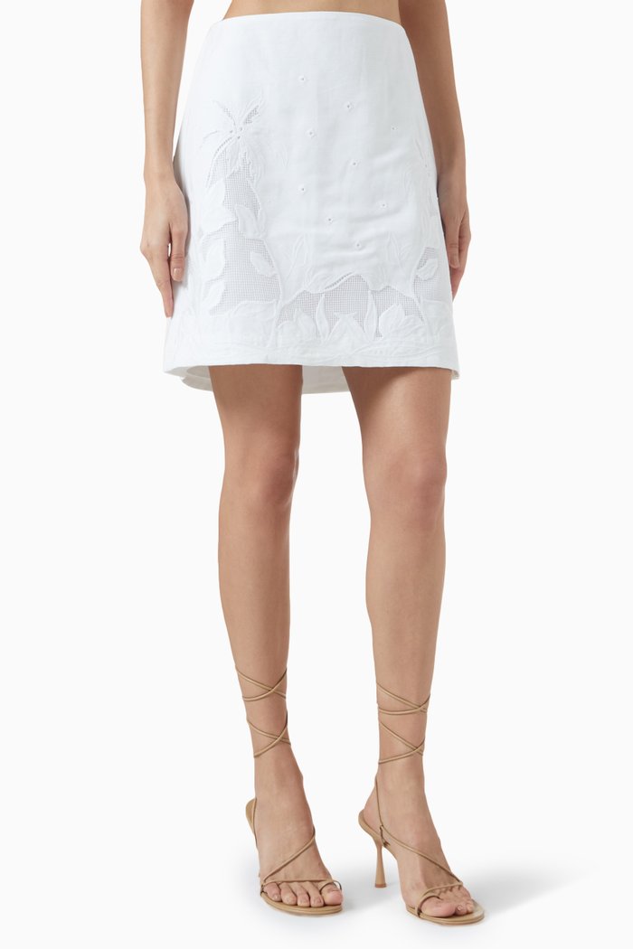

Agua Embroidered Mini Skirt in Linen, White