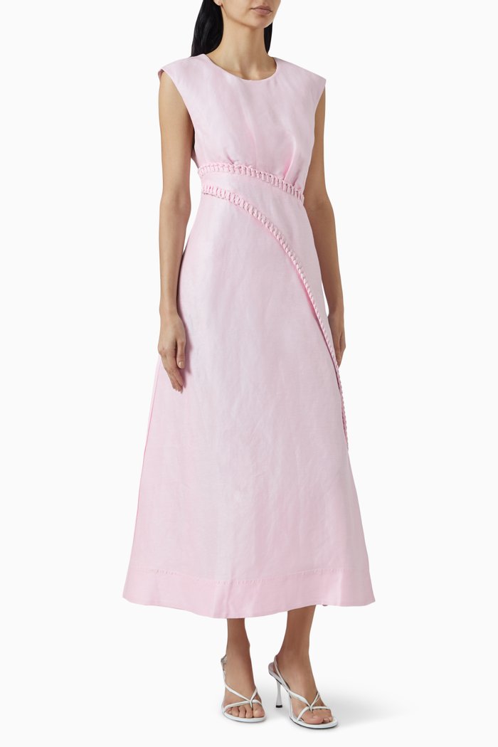 

Asta Whipstitch Midi Dress in Linen, Pink
