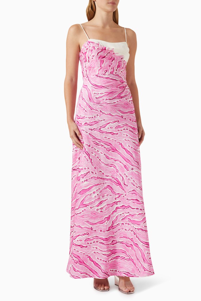 

Clarice Draped Maxi Dress in Linen-viscose, Multicolour