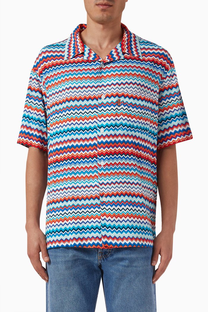 

Zig Zag Bowling Shirt in Viscose, Multicolour