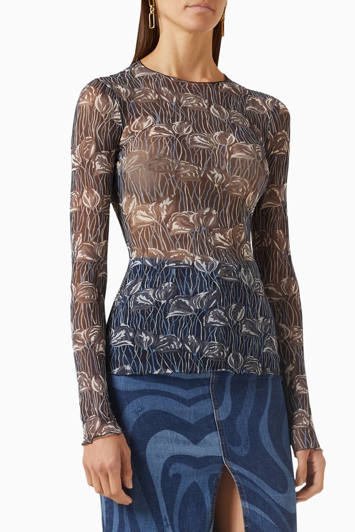 Fiori Di Loto-print Top in Nylon, Multicolour