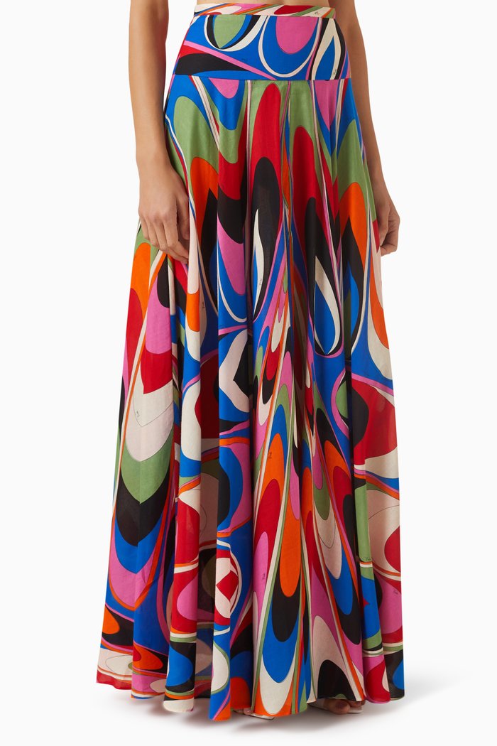 

Onde Print Maxi Skirt in Cotton, Multicolour
