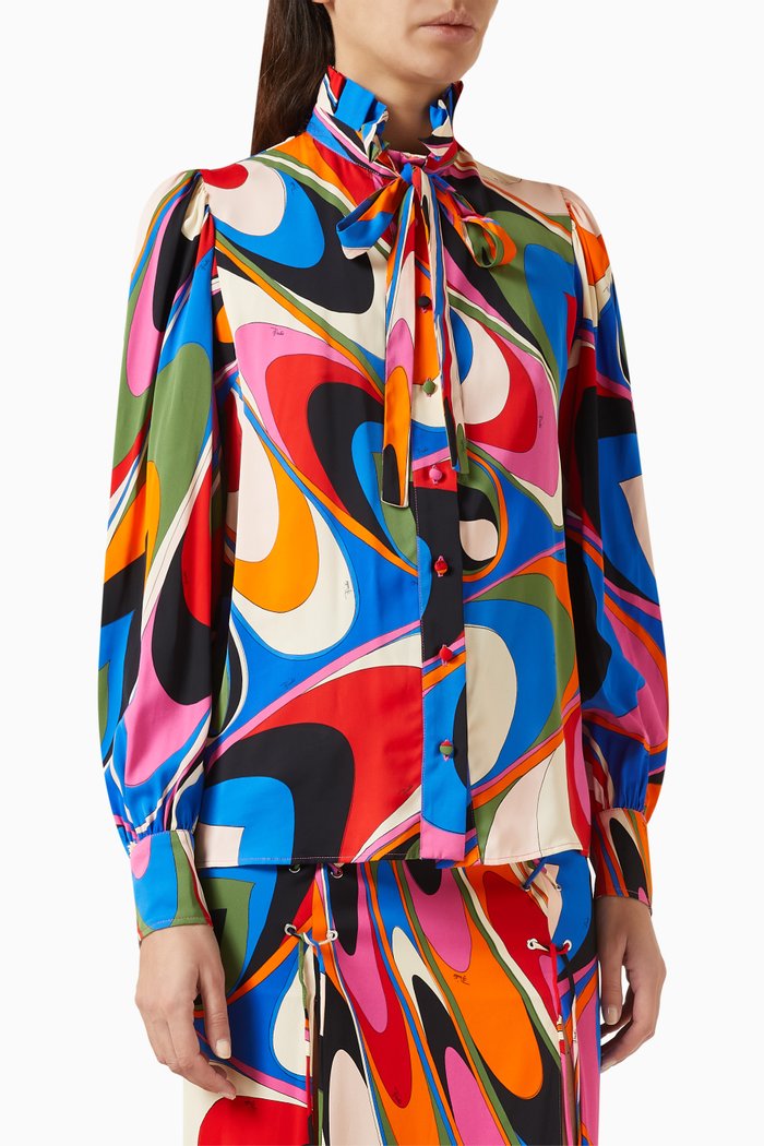 

Onde-print Shirt in Stretch Rayon, Multicolour