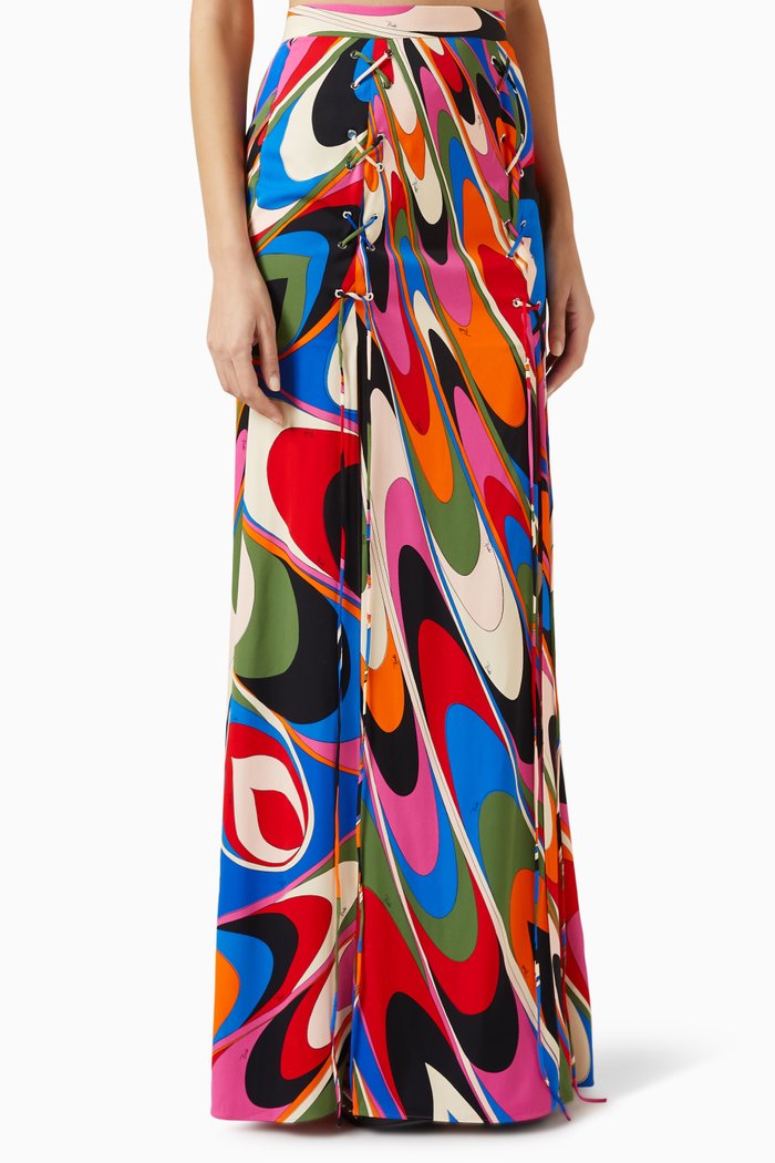 

Onde-print Maxi Skirt in Viscose, Multicolour