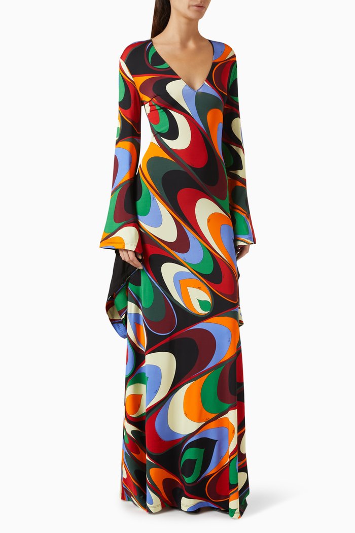 

Onde-print Maxi Dress in Viscose, Multicolour