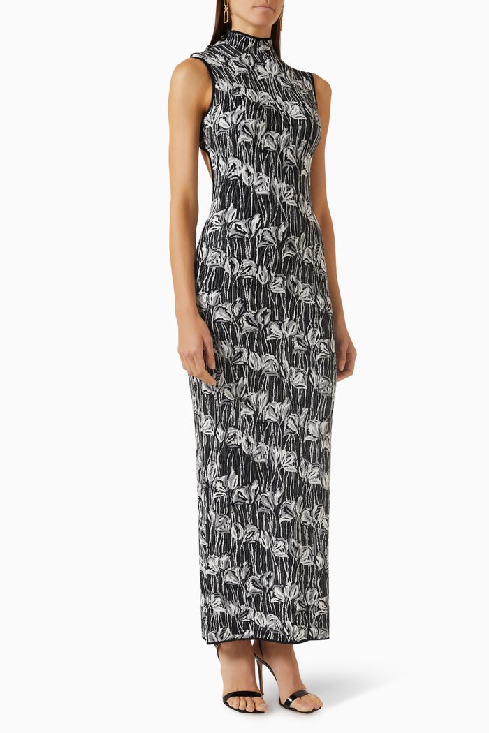 

Fiori Di Loto Print Maxi Dress in Viscose, Multicolour