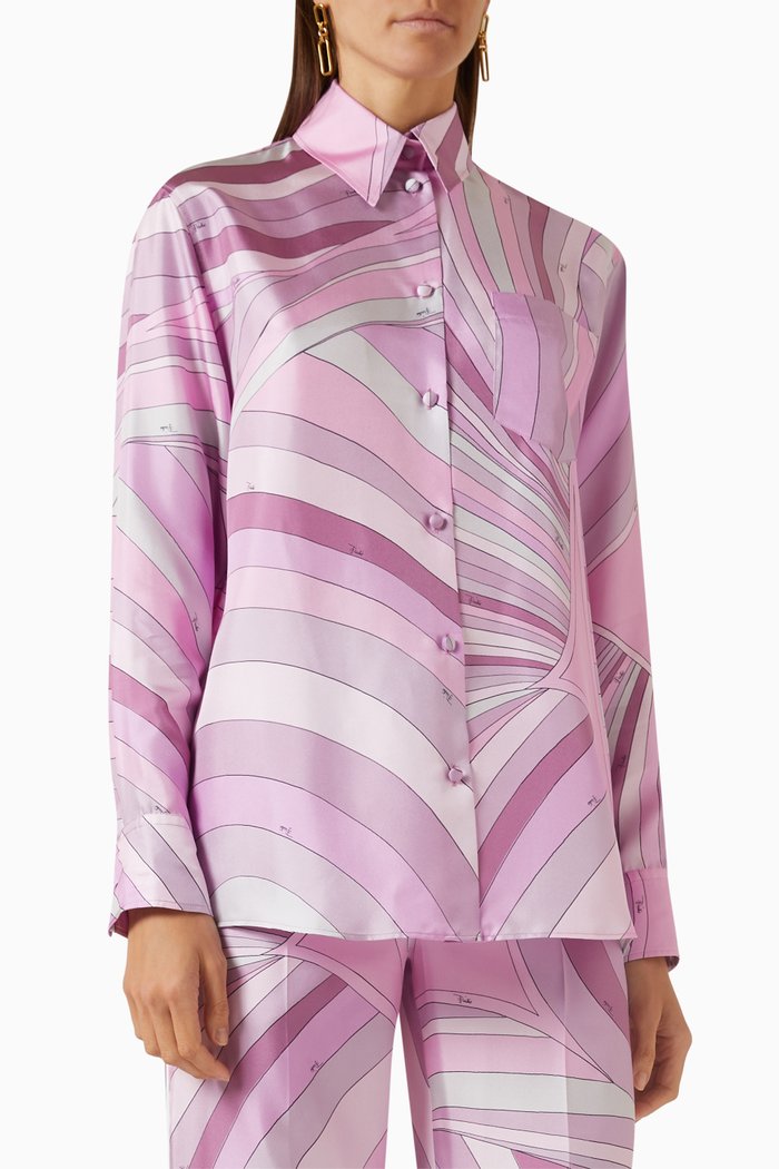 

Iride Printed Shirt in Silk, Pink