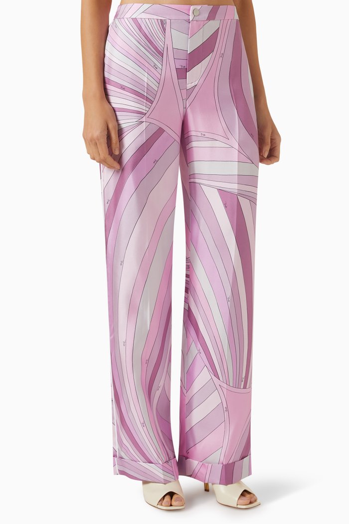 

Iride Print Pants in Silk-Twill, Pink