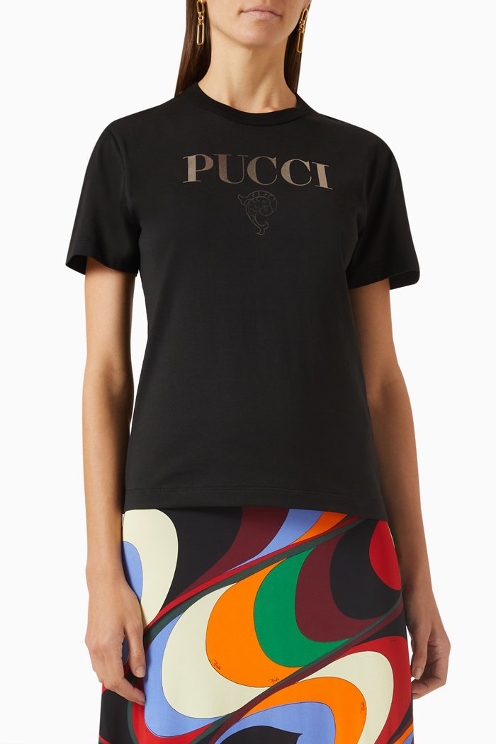 Logo Print T-Shirt in Cotton, Black