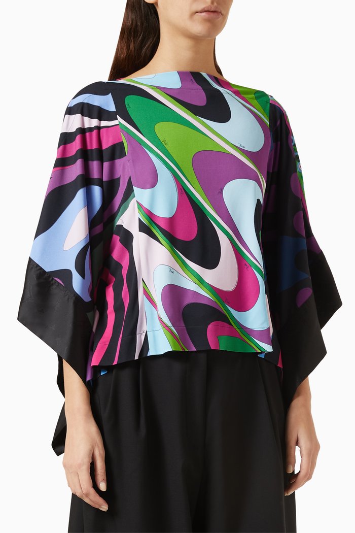 Onde-print Kaftan Top in Viscose & Silk, Multicolour