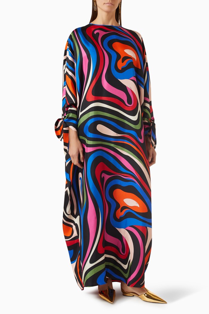 

Marmo Print Maxi Kaftan Dress in Silk-Twill, Multicolour