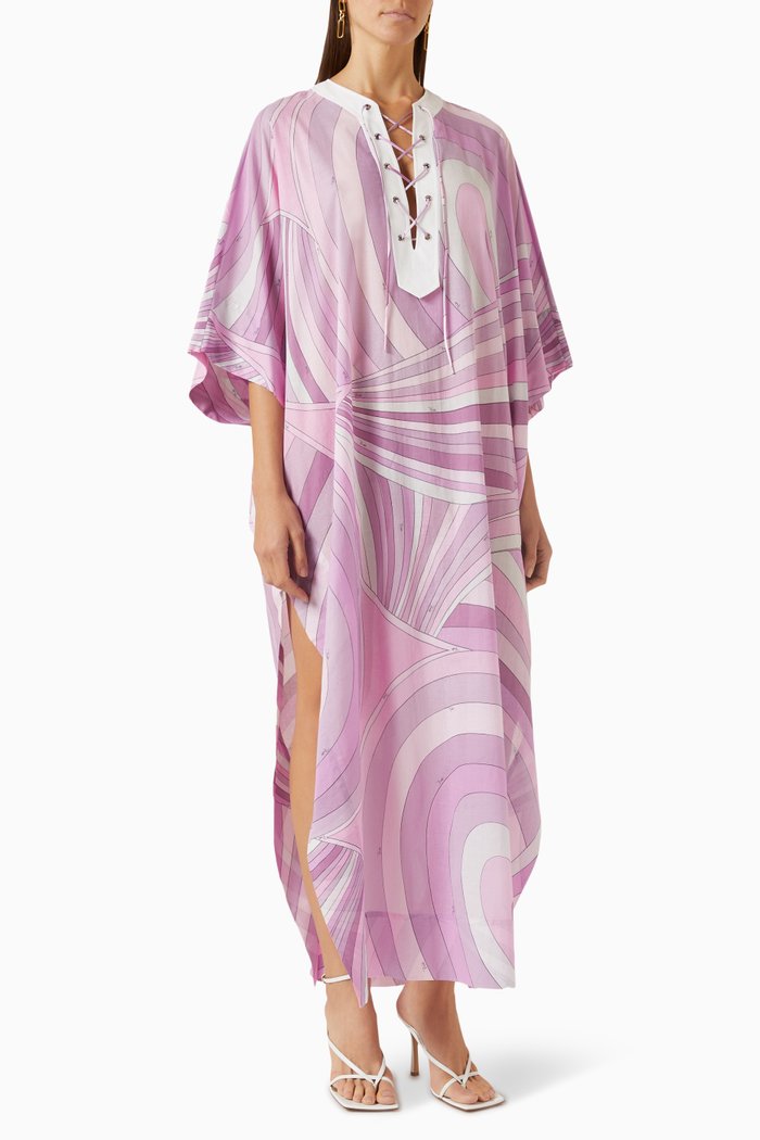 

Iride Print Maxi Kaftan in Cotton, Pink