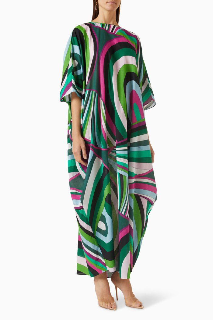

Iride Print Maxi Kaftan in Cotton, Multicolour