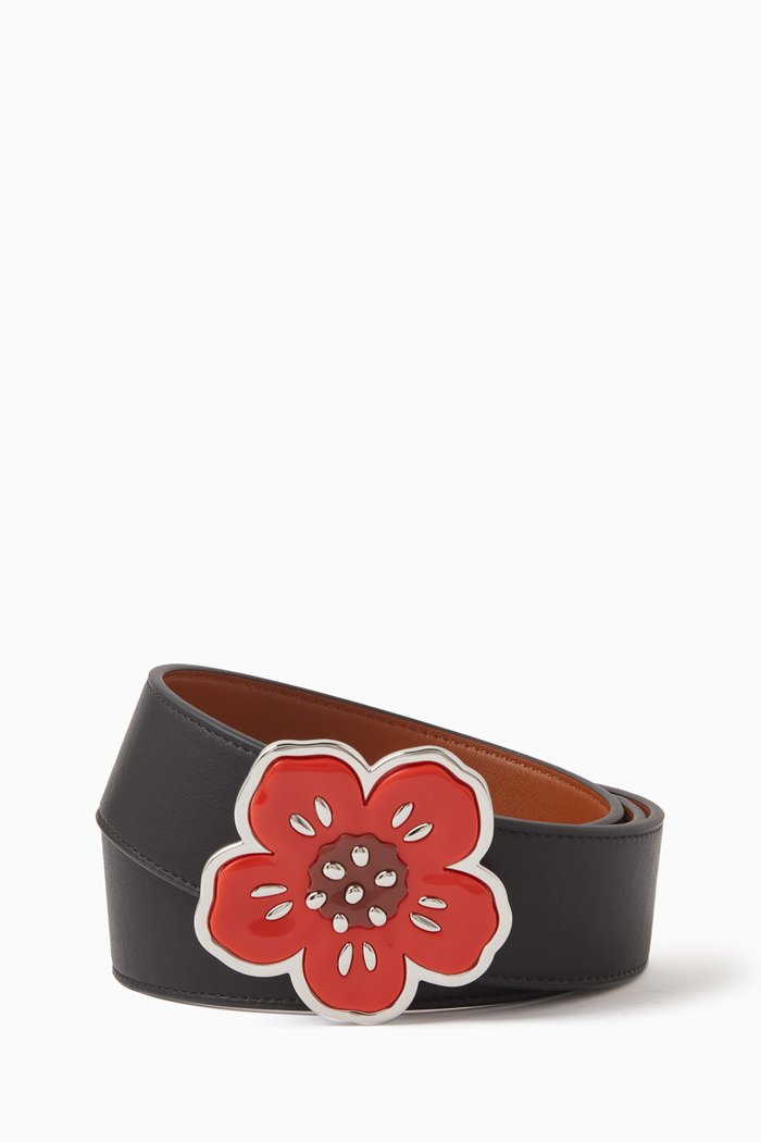 

Flower Reversible Belt in Leather, Black