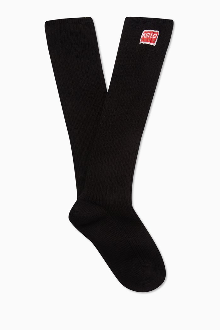 

Logo Patch Socks in Ribbed-knit, Black