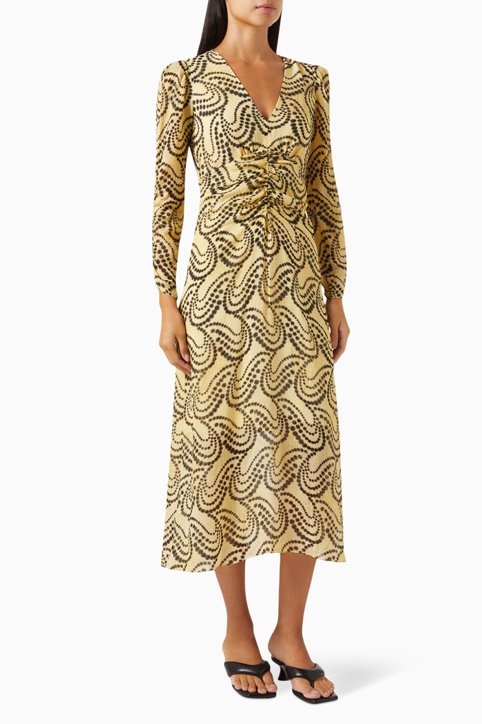 

Tannya Paisley Print Woven Midi Dress in Polyester, Yellow