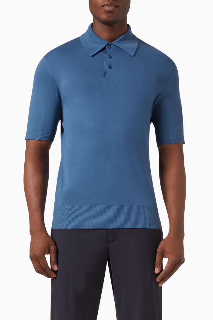 

Ribbed Polo Shirt in Cotton, Blue