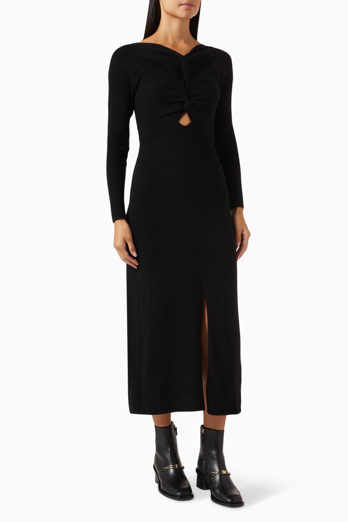 

Bowy Cable Knit Dress in Wool-Cashmere Blend, Black