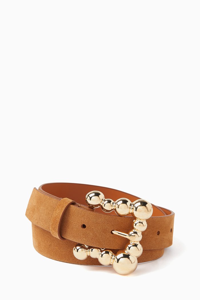 

Bubble Buckle Belt in Suede, Brown
