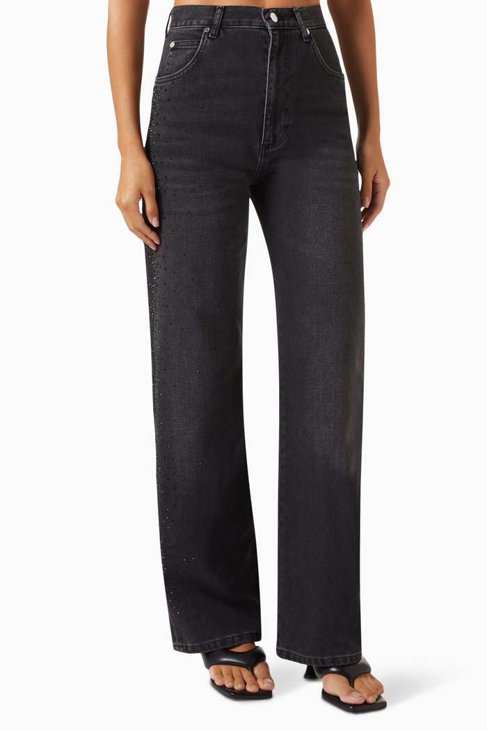 

Starmania Rhinestone Faded Jeans in Cotton, Black