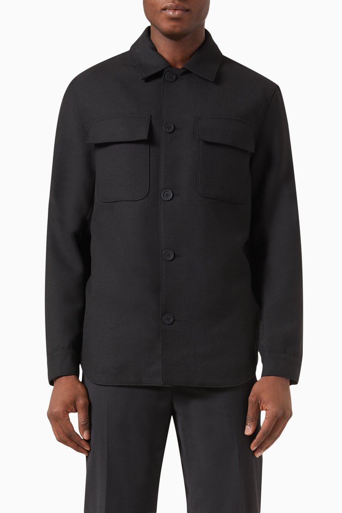 

Buttoned Overshirt in Wool-blend, Black