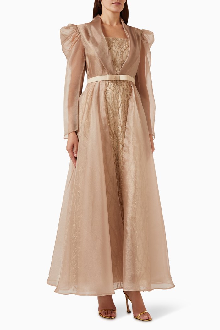 

Bead-embellished Maxi Dress in Organza & Tulle, Neutral