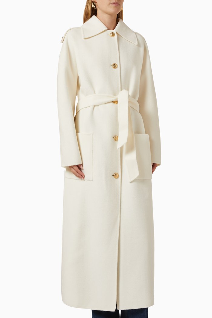 

Shirt Collar Belted Coat in Wool, Neutral