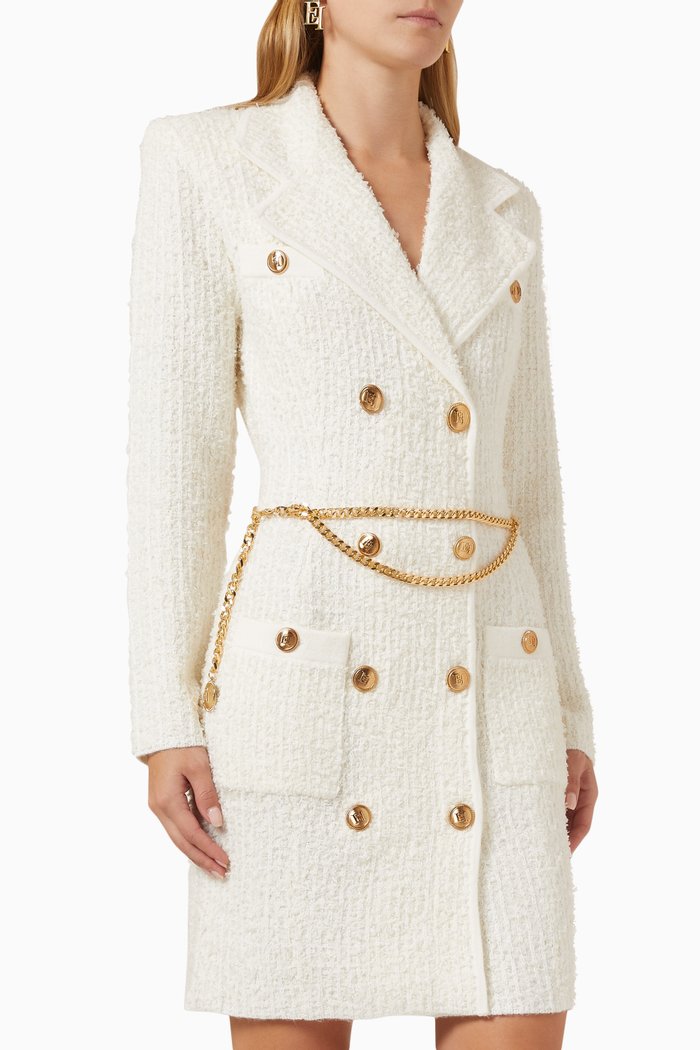 

Chain Belt Coat Mini Dress in Jacquard, Neutral