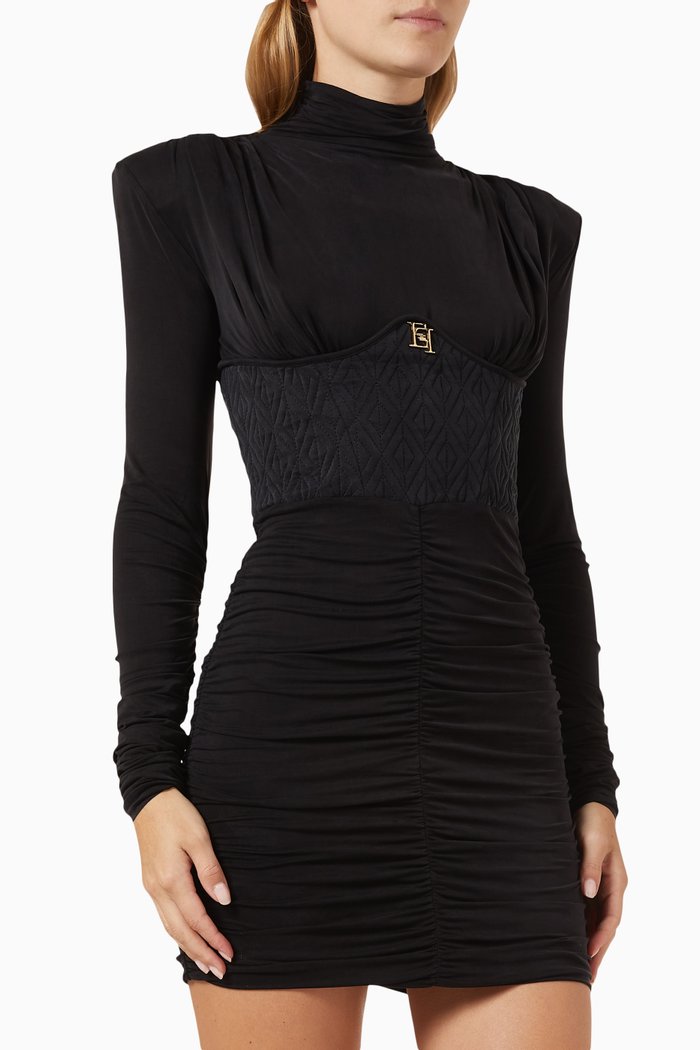 

Embossed Mini Dress in Jersey, Black