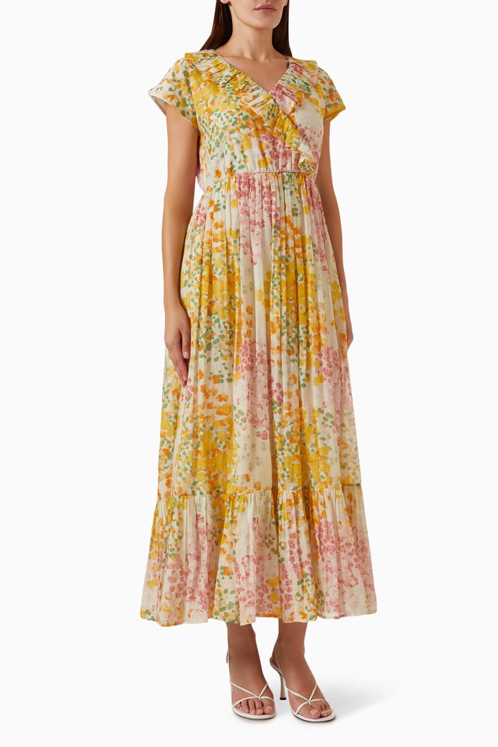 

Larissa Floral-print Maxi Dress in Cotton-silk, Yellow