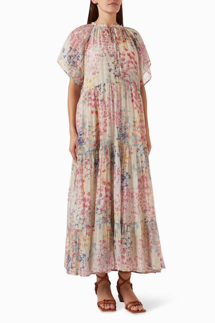 

Molly Printed Maxi Dress in Cotton-silk, Pink