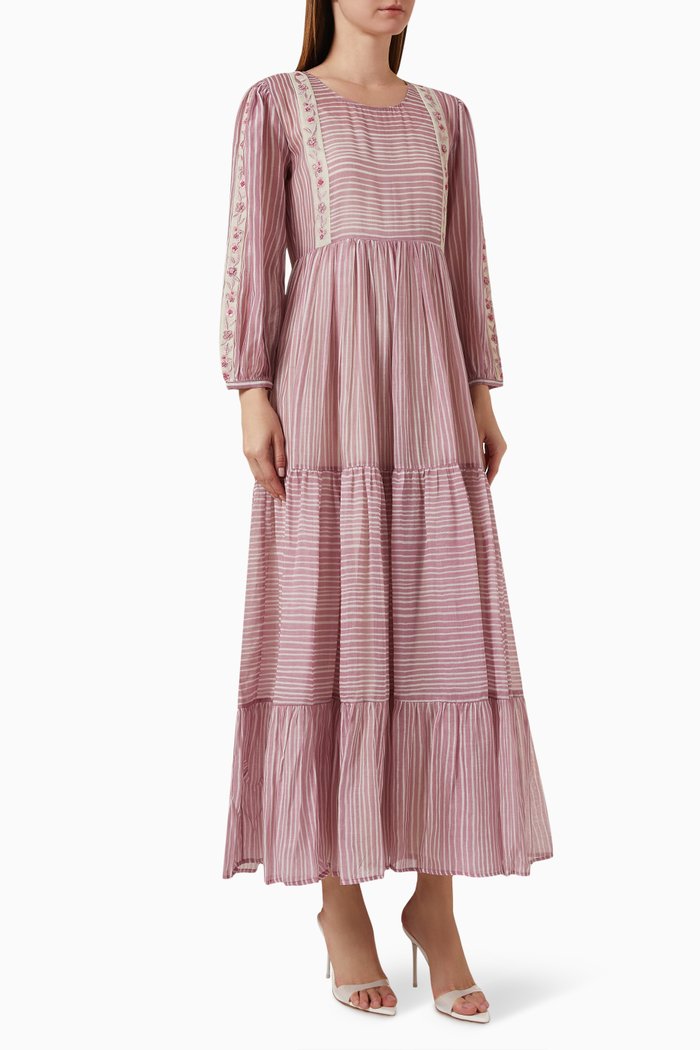 

Bianxa Tiered Maxi Dress in Cotton-silk & Organza, Pink