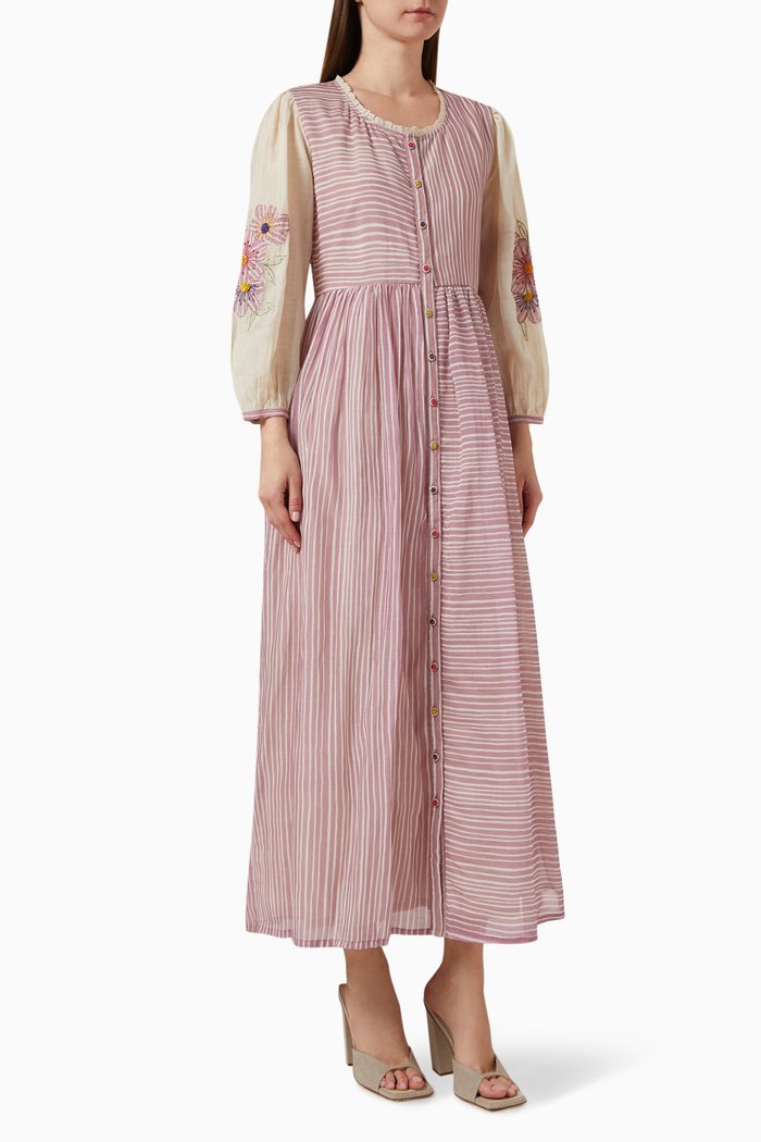 

Zeta Embroidered Midi Dress in Cotton-silk, Pink